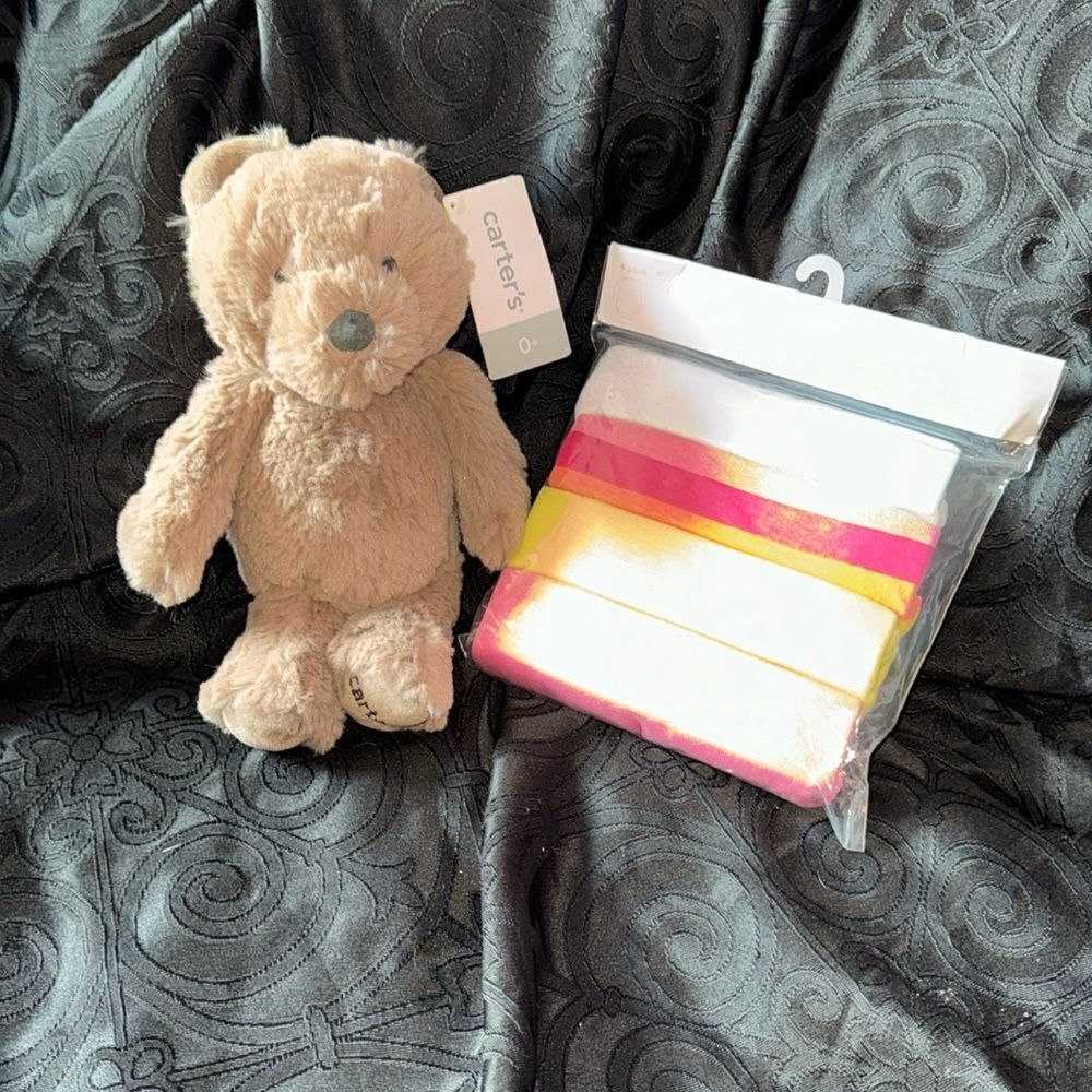 Baby place 4 pack long sleeve indies with carters teddy bear